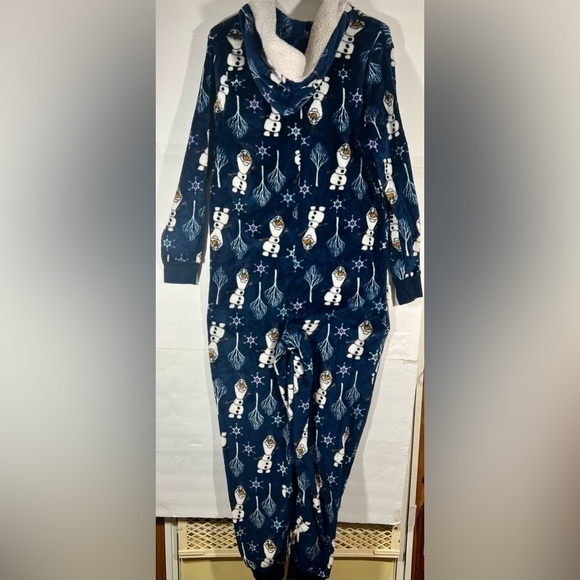 Soft *Frozen* Olaf Print Pajamas One Piece Hooded Full Zipper Open Feet - Picture 3 of 5